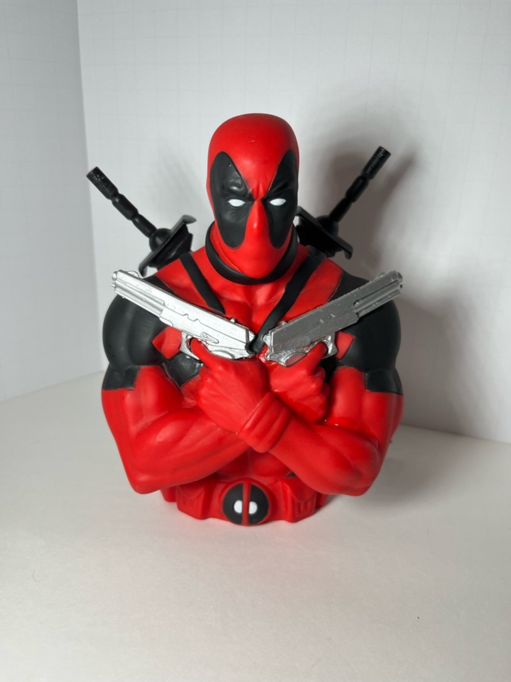 Marvel Deadpool Red and Black Bust with Silver Weapons Bank